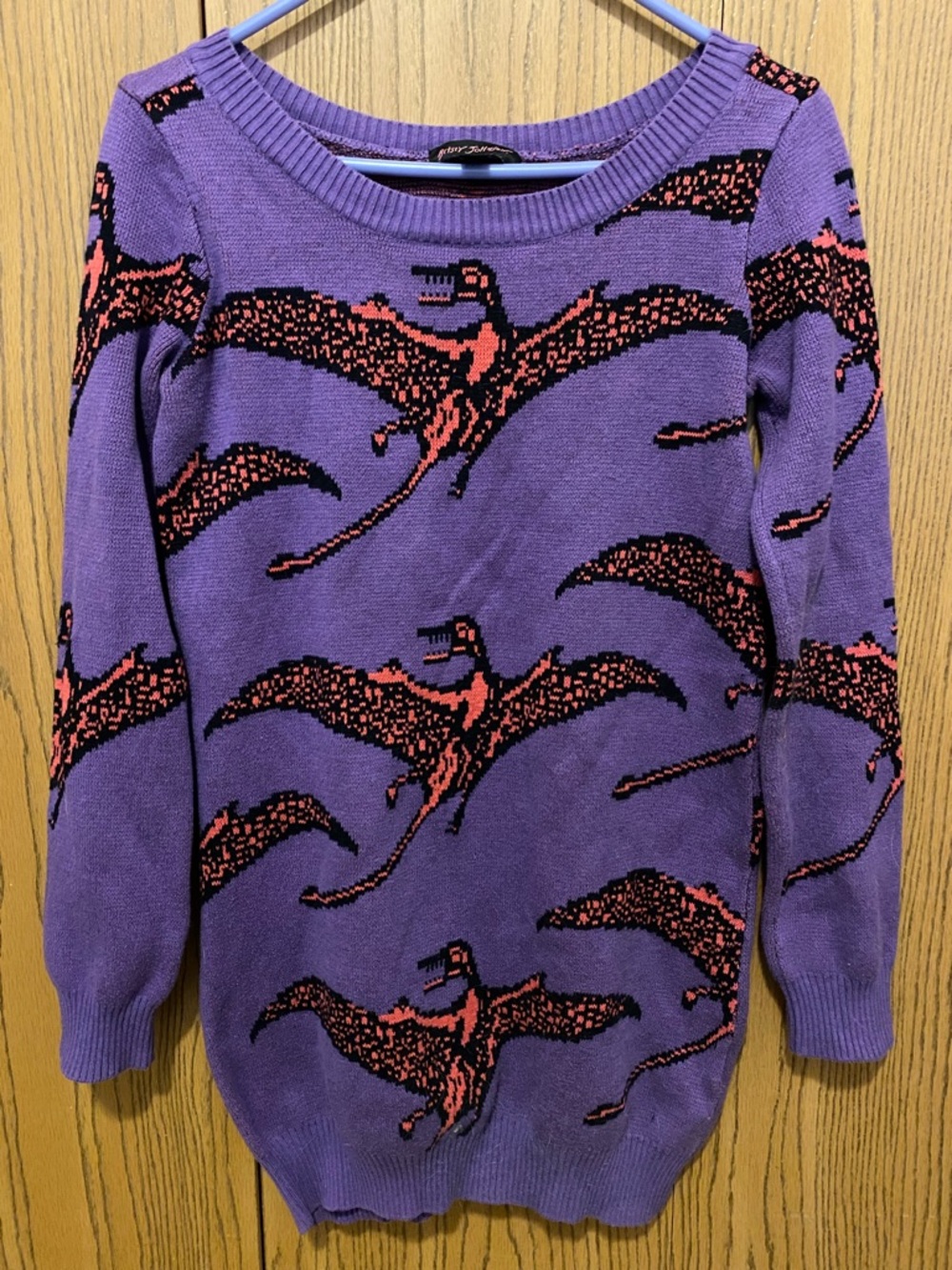 Betsey Johnson Pterodactyl Dinosaur Sweater Dress Rare vintage
